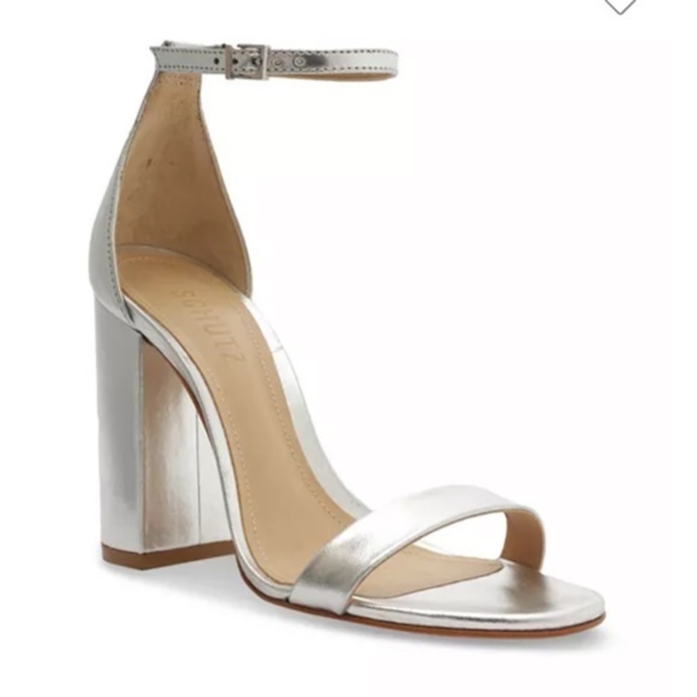 SCHUTZ Woman’s Cadey Lee High Heel Sandals Prata  Metallic Silver Sz 7